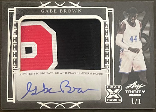 1-1 🏆 Rare 2022-23 Leaf Trinity Auto Gabe Brown NBA Rc Player Worn 3 Color Patch Card