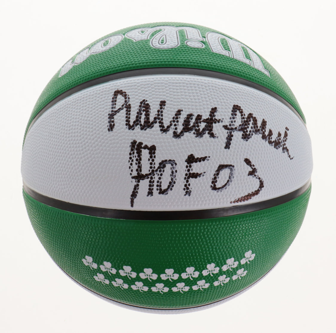 Robert Parish Signed Celtics Logo Wilson The City Basketball Inscribed "HOF '03" (Schwartz COA)