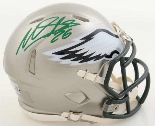 Miles Sanders Signed Eagles Flash Alternate Speed Mini Helmet (Beckett) ✅