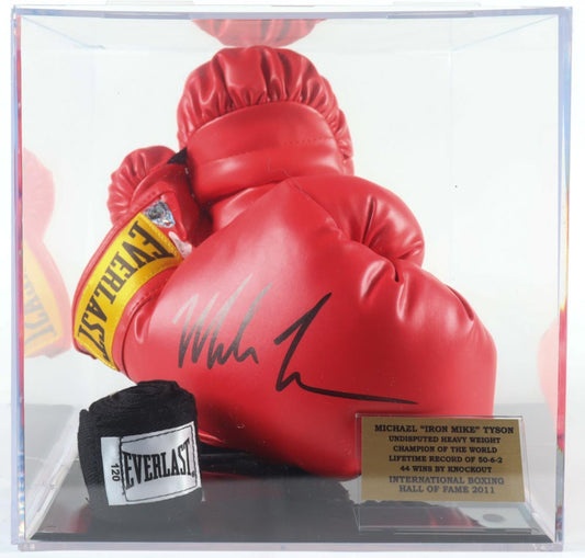 Mike Tyson Signed Everlast Boxing Glove Set and Display Case (JSA & Tyson)