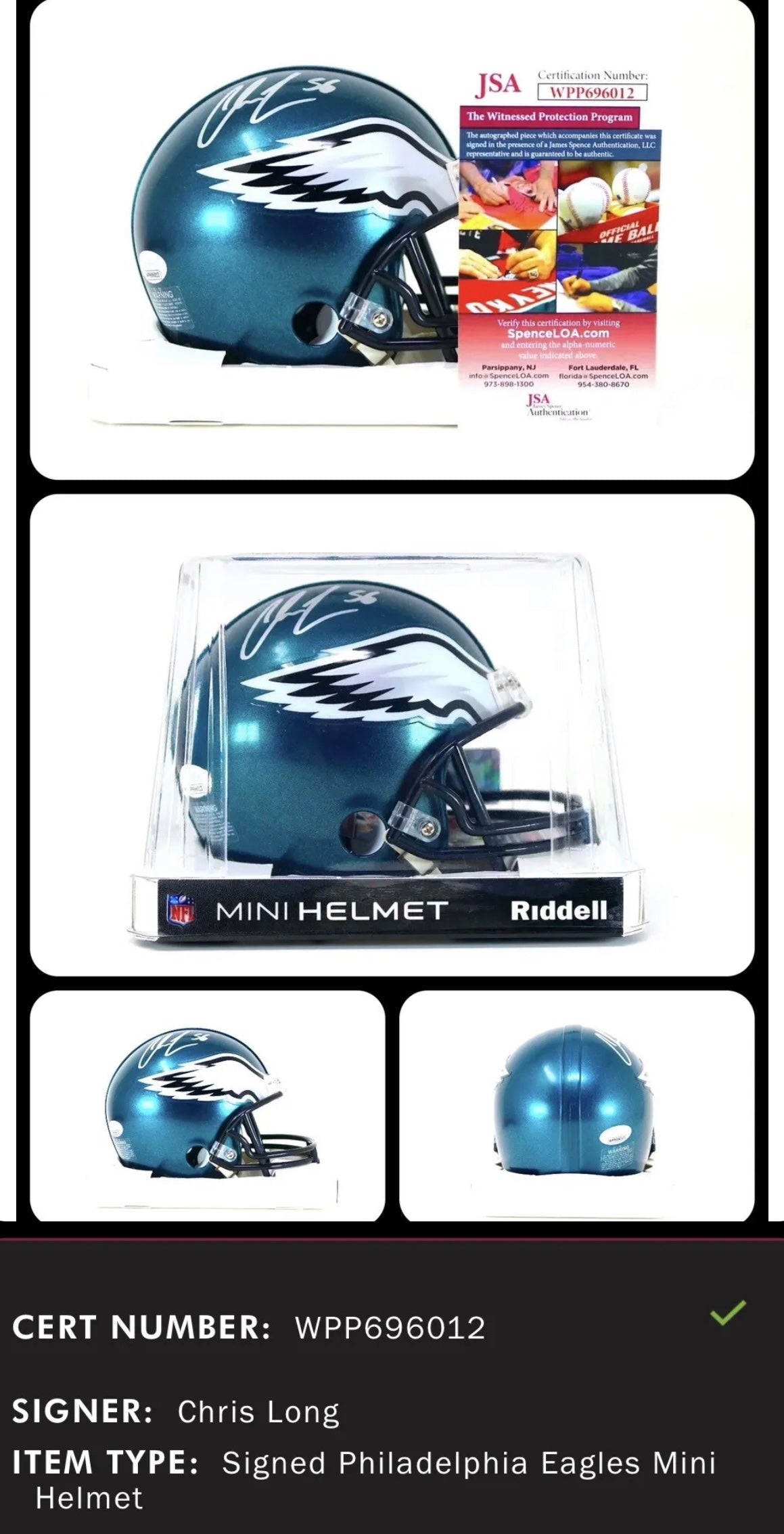 Signed Philadelphia  Eagles Mini Helmet Chris Long Signature is Authenticated by JSA ✅ - DaFunkoShop - 