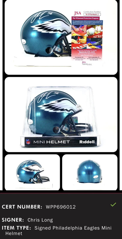 Signed Philadelphia  Eagles Mini Helmet Chris Long Signature is Authenticated by JSA ✅ - DaFunkoShop - 