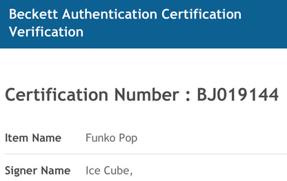 Autographed Signed Funko Pop! Rocks - Ice Cube #160 Signature is Authenticated by Beckett ✅