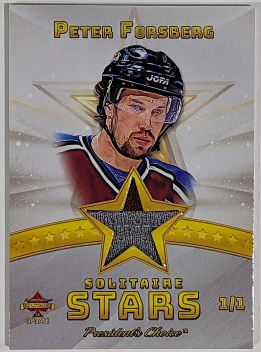 1/1 Rare Game Used Peter Forsberg Presidents Choice Solitaire 2.0 Update Jersey Patch Card