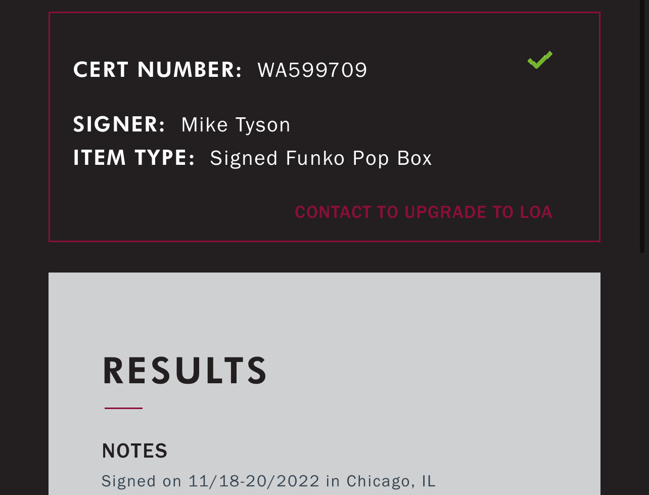 Mike Tyson Autographed Signed Funko Pop JSA