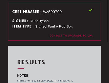 Mike Tyson Autographed Signed Funko Pop JSA