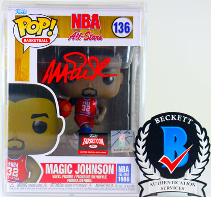 Magic Johnson Autographed Funko Pop! Basketball #136 - All Stars NBA Team USA Red 1986 Signed By Magic, Authenticated By Beckett ✅ - DaFunkoShop - Funko Pop! Basketball