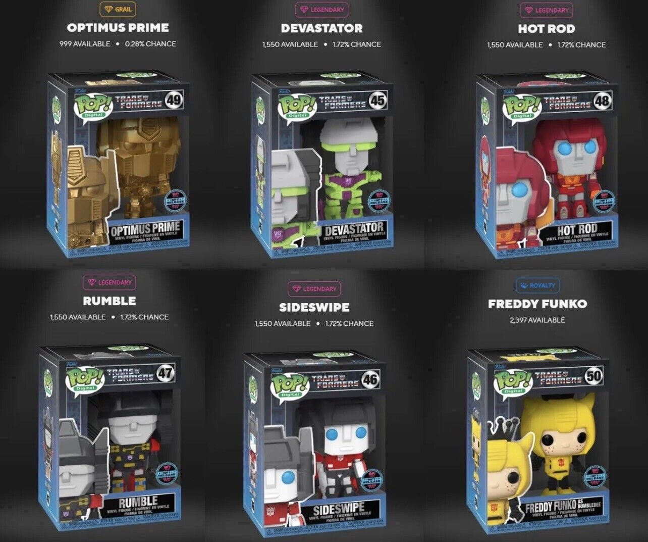 Grail Rare Funko Pop! Digital - Transformers NFT Collection #45 #46 #47 #48 #49 #50 - DaFunkoShop - Funko Pop! Digital